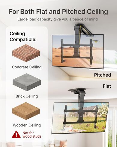 monTEK Motorized Ceiling TV Mount with Remote for 37-75 Inch TVs, Electric TV Mount Motorized Drop Down for Flat and Pitched Roof,Holds up to 99 lbs, 4X Load Tested, App and Voice Control in Saudi Arabia
