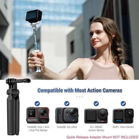 JJC Mini Selfie Stick Tripod Compatible with Gopro Hero 13 12 11 10 9, Small Portable Handle Grip for DJI Osmo Action 6 5 pro 4 3 Insta360 Ace Pro 2 Extension Pole, for Video Recording Vlogging,Black in Saudi Arabia