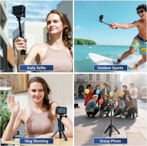 JJC Mini Selfie Stick Tripod Compatible with Gopro Hero 13 12 11 10 9, Small Portable Handle Grip for DJI Osmo Action 6 5 pro 4 3 Insta360 Ace Pro 2 Extension Pole, for Video Recording Vlogging,Black in Saudi Arabia