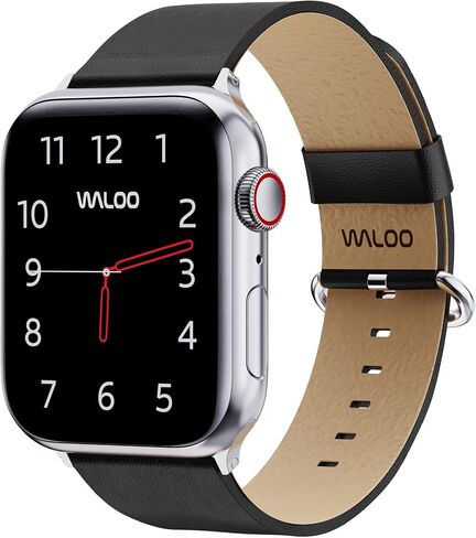 WALOO Genuine Leather Grain Lightweight Elegant Replacement Watch Band Compatible With Your Apple Watch Series 10/9/8/7/6/5/4/3/2/1/SE/Ultra Fits Sizes 38mm, 40mm, 41mm, 42mm, 44mm, 45mm, 46mm, 49mm in Saudi Arabia