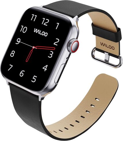 WALOO Genuine Leather Grain Lightweight Elegant Replacement Watch Band Compatible With Your Apple Watch Series 10/9/8/7/6/5/4/3/2/1/SE/Ultra Fits Sizes 38mm, 40mm, 41mm, 42mm, 44mm, 45mm, 46mm, 49mm in Saudi Arabia