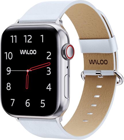 WALOO Genuine Leather Grain Lightweight Elegant Replacement Watch Band Compatible With Your Apple Watch Series 10/9/8/7/6/5/4/3/2/1/SE/Ultra Fits Sizes 38mm, 40mm, 41mm, 42mm, 44mm, 45mm, 46mm, 49mm in Saudi Arabia