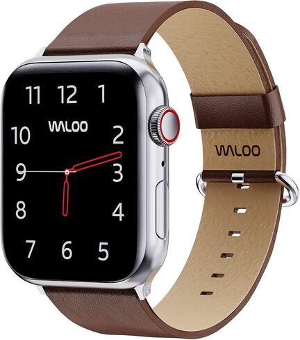 WALOO Genuine Leather Grain Lightweight Elegant Replacement Watch Band Compatible With Your Apple Watch Series 10/9/8/7/6/5/4/3/2/1/SE/Ultra Fits Sizes 38mm, 40mm, 41mm, 42mm, 44mm, 45mm, 46mm, 49mm in Saudi Arabia