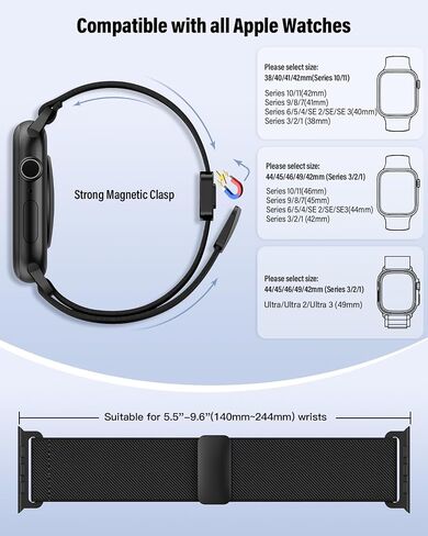 Stretchy Band Compatible with Apple Watch Bands 40mm 38mm 41mm 42mm 44mm 45mm 46mm 49mm Women Men,Strong Magnetic Clasp Elastic Sport Strap for iWatch Series 11 10 9 8 7 6 5 4 3 2 1 Ultra SE/Black in Saudi Arabia