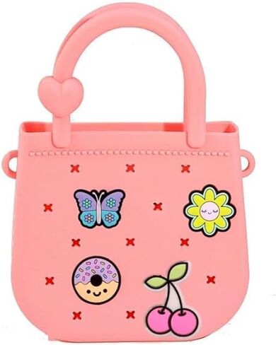 Mini Silicone Tote Bag, Rubber Beach Tote with Adjustable Strap &25pcs Cute Decorations for Little Girl & Woman in Kuwait