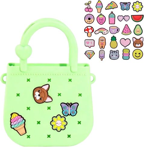 Mini Silicone Tote Bag, Rubber Beach Tote with Adjustable Strap &25pcs Cute Decorations for Little Girl & Woman in Kuwait