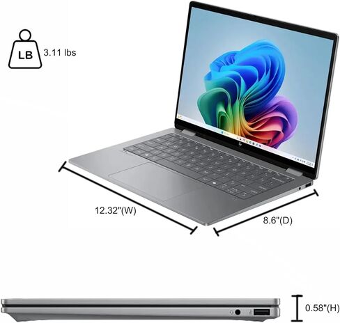 كمبيوتر محمول HP OmniBook X Flip 2 في 1 مقاس 14 بوصة WUXGA IPS Touch (400nits) AMD 6-core Ryzen AI 5 340 (ما يصل إلى 50 سطحًا) ذاكرة الوصول العشوائي 16 جيجابايت و512 جيجابايت SSD لمصمم الأعمال المحترف Win11Pro ICP Hub/Copilot+ AI PC in Saudi Arabia