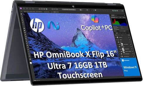 2025 HP OmniBook X Flip (Next Gen Envy x360) 2-in-1 Touchscreen Laptop (16" FHD+, Intel Core Ultra 7 256V, 16GB DDR5 RAM, 1TB SSD, Arc 140v GPU (8GB)) AI Copilot+ PC for Creator, Designer, Win 11 Pro in Kuwait