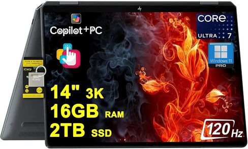 HP OmniBook Ultra Flip 2-in-1 Laptop 14" 3k OLED Touch Intel 8-core Ultra 7 Series 2 256V (Up to 47 Tops) 16GB RAM 2TB SSD for Creator Designer Business Professional Win11Pro ICP Hub/Copilot+ AI PC in Saudi Arabia