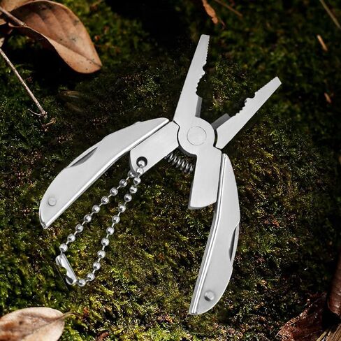 Keychain Multitool Tools for Men, 6-in-1 Stainless Steel Mini Utility Multitool with Pliers Screwdriver Slotted Nylon Sheath for DIY Home Outdoor Camping Survival Hiking Simple Repair, Silver in Saudi Arabia
