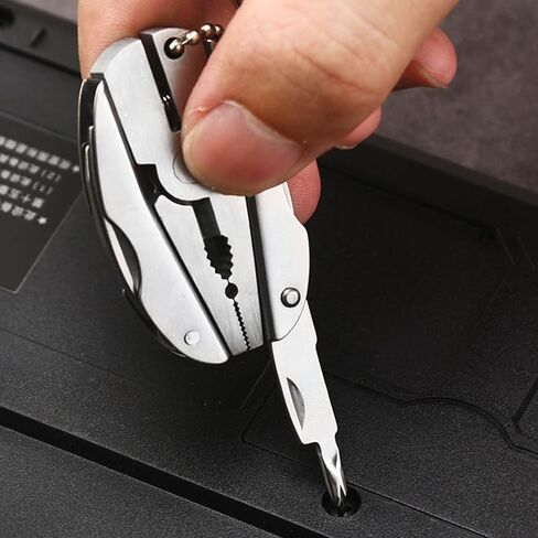 Keychain Multitool Tools for Men, 6-in-1 Stainless Steel Mini Utility Multitool with Pliers Screwdriver Slotted Nylon Sheath for DIY Home Outdoor Camping Survival Hiking Simple Repair, Silver in Saudi Arabia