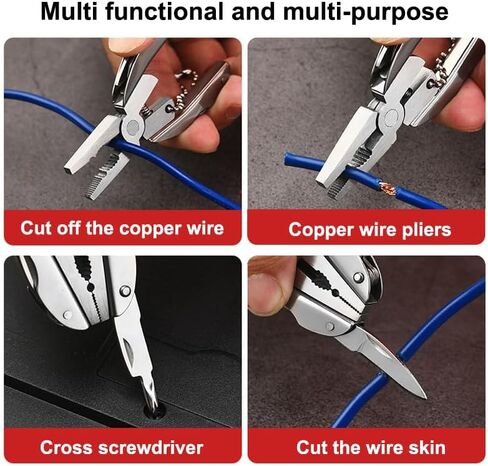 Keychain Multitool Tools for Men, 6-in-1 Stainless Steel Mini Utility Multitool with Pliers Screwdriver Slotted Nylon Sheath for DIY Home Outdoor Camping Survival Hiking Simple Repair, Silver in Saudi Arabia