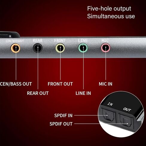 Asixxsix USB Sound Card, High Resolution Music External Sound Card with SPDIF Digital Sound, Plug and Play, 5.1 7.1 Dual Channel Output, for Laptop PC, Gaming, Movies, Music in Saudi Arabia