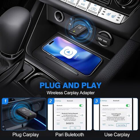 CarPlay Adapter, Convert Wired to Upgrade USB Wireless CarPlay Adapter for Wireless Control Plug and Play Compatible with Cars from 2016 and Apple iPhone iOS 10+,Black in Kuwait