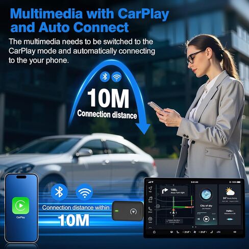 CarPlay Adapter, Convert Wired to Upgrade USB Wireless CarPlay Adapter for Wireless Control Plug and Play Compatible with Cars from 2016 and Apple iPhone iOS 10+,Black in Kuwait