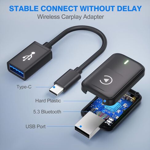CarPlay Adapter, Convert Wired to Upgrade USB Wireless CarPlay Adapter for Wireless Control Plug and Play Compatible with Cars from 2016 and Apple iPhone iOS 10+,Black in Kuwait