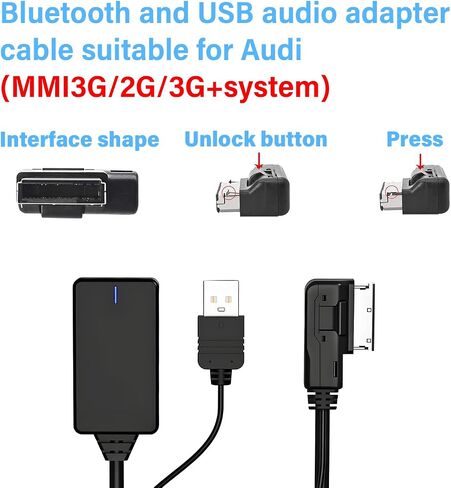 بلوتوث 5.0 محول استقبال الصوت لأودي، AMI MMI بلوتوث مجموعات السيارات كابل واجهة الموسيقى، محول كابل واجهة الموسيقى الصوتية اللاسلكية لنظام MMI 2G 3G 3G+ VW Audi A5 8T A6 4F A8 4E in Saudi Arabia