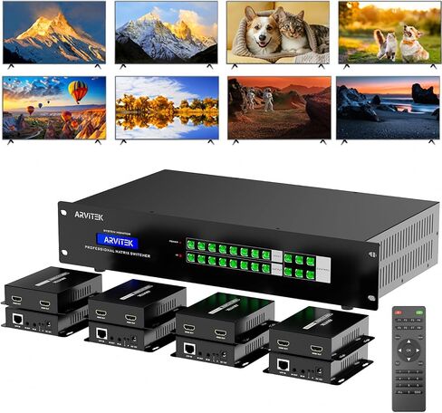 مصفوفة موسع HDMI 8 في 24 مخرج 4K مع واجهة المستخدم الرسومية على الويب، مقسم/محول مصفوفة HDMI 4K@60 هرتز عبر كابل CAT6/7 مع تحكم بالأشعة تحت الحمراء، RS-232، 8 × حلقة خارجية و8 × أجهزة استقبال متضمنة، حتى 230 قدمًا (70 مترًا) in Saudi Arabia