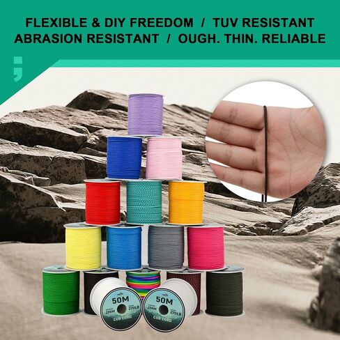 2mm Micro Paracord - Thin Braided 270lb Strength 3-Strand Parachute Cord, 165FT/50M Spool | Versatile Utility Rope for Camping, Hiking, Outdoor Adventures & DIY Projects,White in Kuwait