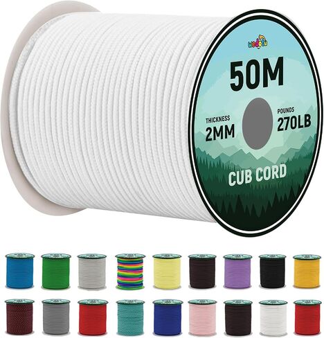 2mm Micro Paracord - Thin Braided 270lb Strength 3-Strand Parachute Cord, 165FT/50M Spool | Versatile Utility Rope for Camping, Hiking, Outdoor Adventures & DIY Projects,White in Kuwait