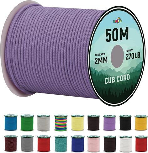 2mm Micro Paracord - Thin Braided 270lb Strength 3-Strand Parachute Cord, 165FT/50M Spool | Versatile Utility Rope for Camping, Hiking, Outdoor Adventures & DIY Projects,White in Kuwait