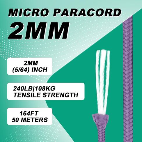 2mm Micro Paracord - Thin Braided 270lb Strength 3-Strand Parachute Cord, 165FT/50M Spool | Versatile Utility Rope for Camping, Hiking, Outdoor Adventures & DIY Projects,White in Kuwait