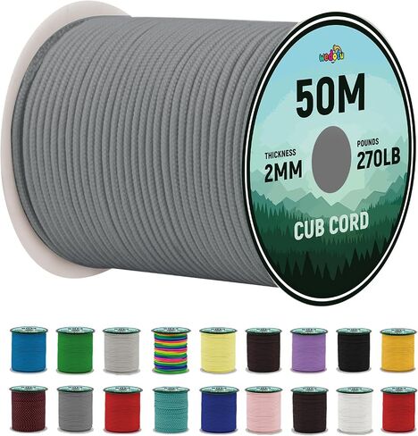 2mm Micro Paracord - Thin Braided 270lb Strength 3-Strand Parachute Cord, 165FT/50M Spool | Versatile Utility Rope for Camping, Hiking, Outdoor Adventures & DIY Projects,White in Kuwait