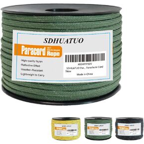 SDHUATUO Paracord Rope 100FT, 550lb Type III Nylon Parachute Cord 7-Strand Core with Reflective Strips, Utility String for Survival, Camping Gear, Hiking, DIY, Crafting, Outdoor, Black in Saudi Arabia