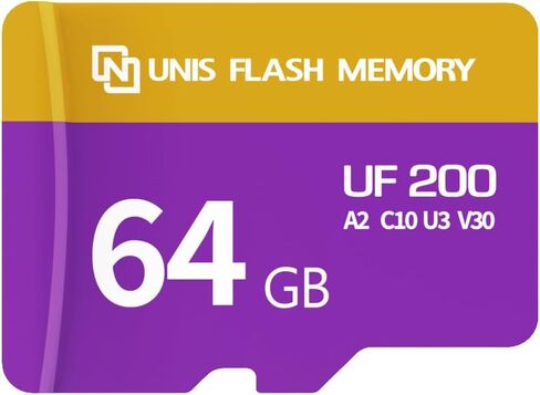 بطاقة UF 200 Micro SD بسعة 64 جيجابايت مع سرعة قراءة 180 ميجابايت/ثانية، مصنفة A2/C10/U3/V30 للهواتف الذكية، وكاميرات USB-C، والطائرات بدون طيار، وPS5، وأنظمة الأمان (64 جيجابايت) in Kuwait