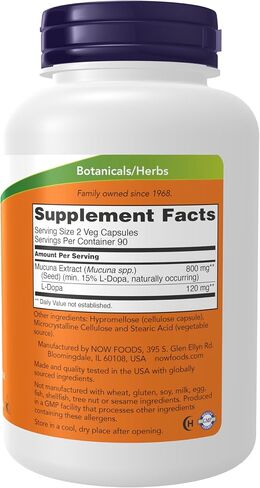 NOW Supplements, DOPA Mucuna, Standardized Mucuna Extract with Naturally Occurring 15% L-Dopa, 90 Veg Capsules in Saudi Arabia