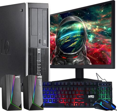 كمبيوتر مكتبي HP Elite، 3.1 جيجا هرتز، Intel Core i7، ذاكرة وصول عشوائي 8 جيجا، 2 تيرابايت، محرك أقراص ثابتة، شاشة LED جديدة مقاس 22 بوصة MTG، مكبر صوت RGB وماوس لوحة مفاتيح، WiFi، Windows 11 Pro (متجدد) in Kuwait