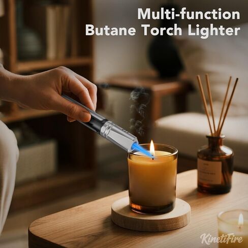 Metal Torch Lighters, Refillable Butane Lighters, Adjustable Jet Flame Butane Torch Lighter with Inflation Accessories for Candle, Grill, BBQ, Camping(Gas Not Included), Black in Kuwait