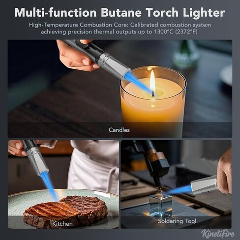 Metal Torch Lighters, Refillable Butane Lighters, Adjustable Jet Flame Butane Torch Lighter with Inflation Accessories for Candle, Grill, BBQ, Camping(Gas Not Included), Black in Kuwait