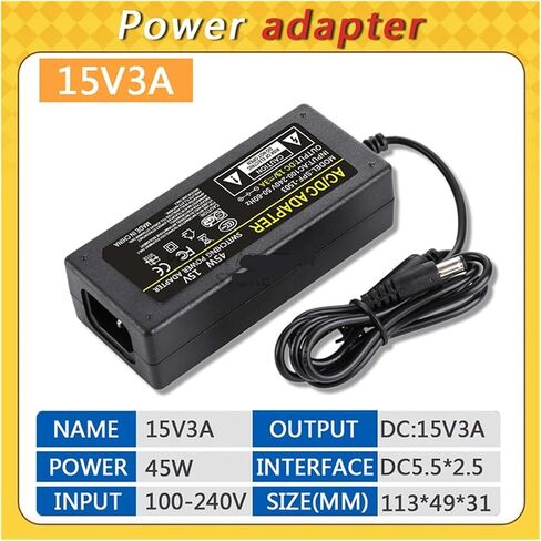 Power Adapter, AC 100-240V to DC 15V 3A Switching Transformer Jack 5.5mm X 2.5mm(US Plug) in Saudi Arabia