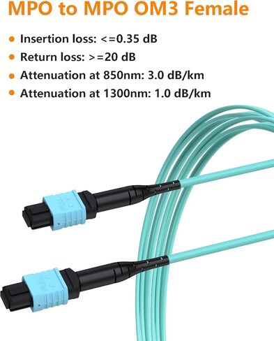 كابل ألياف MPO إلى MPO، 8M 2-Pack OM3 Multimode Fiber Patch Cable، 12-Core Type B Female، LSZH Jacket، MTP متوافق مع أجهزة الإرسال والاستقبال QSFP + in Kuwait