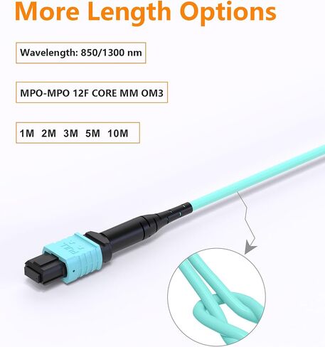 كابل ألياف MPO إلى MPO، 8M 2-Pack OM3 Multimode Fiber Patch Cable، 12-Core Type B Female، LSZH Jacket، MTP متوافق مع أجهزة الإرسال والاستقبال QSFP + in Kuwait
