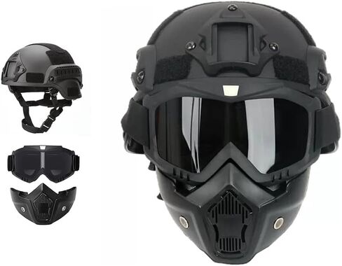 Airsoft Tactical Helmet with Detachable Anti Fog Airsoft Goggles, Tactical Full Face Protection, with Ear Protection, Front NVG Installation, and Side Rails in Saudi Arabia