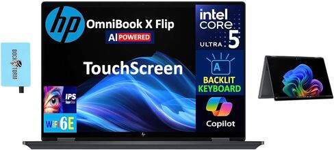 HP OmniBook X Flip AI 2-in-1 Laptop 16" (1920x1200) IPS WUXGA Touchscreen (Intel Ultra 5-226v, 16GB LPDDR5X, 512GB SSD, Backlit KB, Copilot, Thunderbolt 4, Win 11 Home) w/DKZ USB Port Expander in Kuwait
