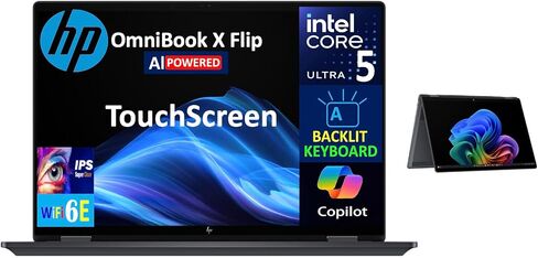 HP OmniBook X Flip AI 2-in-1 Laptop 16" (1920x1200) IPS WUXGA Touchscreen (Intel Ultra 5-226v, 16GB LPDDR5X, 512GB SSD, Backlit KB, Copilot, Thunderbolt 4, Win 11 Home) w/DKZ USB Port Expander in Kuwait