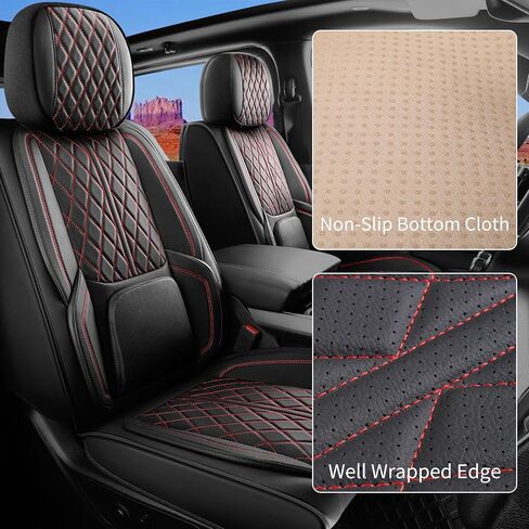 أغطية مقاعد مخصصة مناسبة لسيارة Chevy Silverado GMC Sierra 1500 2007-2025 2500/3500 HD Crew Cab Pickup Truck غطاء مقعد وسادة حماية مع جلد صناعي مقاوم للماء (أسود، مجموعة كاملة) in Kuwait