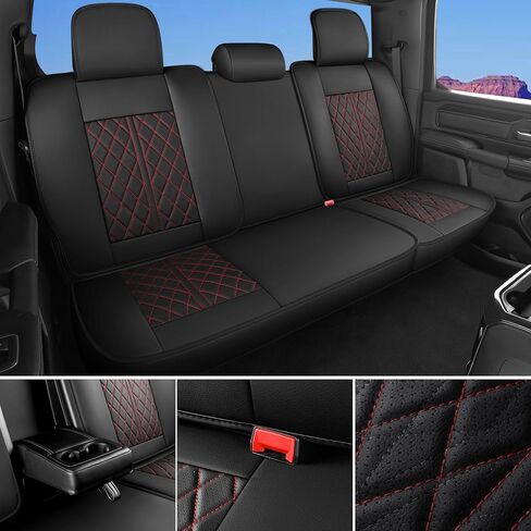 أغطية مقاعد مخصصة مناسبة لسيارة Chevy Silverado GMC Sierra 1500 2007-2025 2500/3500 HD Crew Cab Pickup Truck غطاء مقعد وسادة حماية مع جلد صناعي مقاوم للماء (أسود، مجموعة كاملة) in Kuwait
