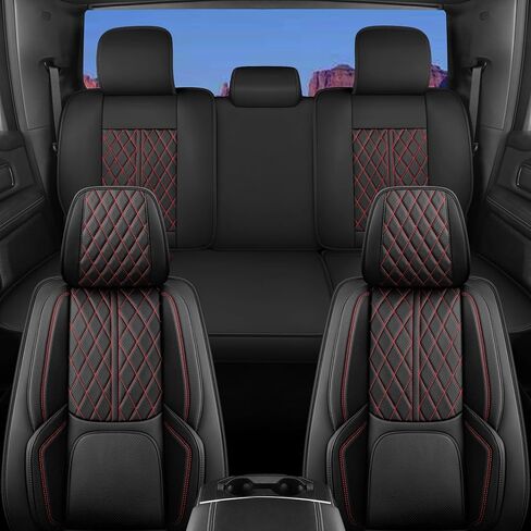 أغطية مقاعد مخصصة مناسبة لسيارة Chevy Silverado GMC Sierra 1500 2007-2025 2500/3500 HD Crew Cab Pickup Truck غطاء مقعد وسادة حماية مع جلد صناعي مقاوم للماء (أسود، مجموعة كاملة) in Kuwait