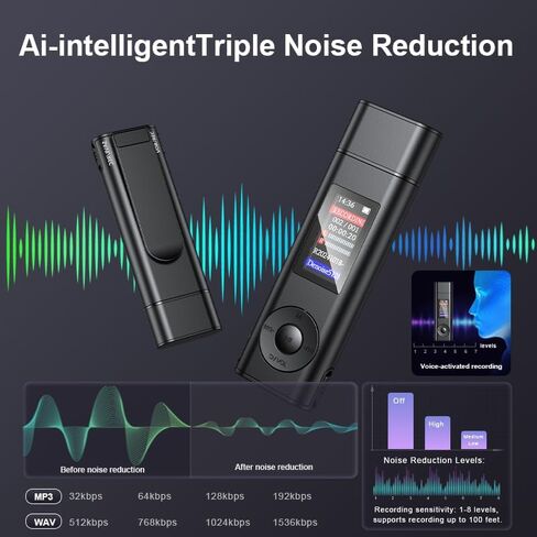 Digital Voice Recorder with 64GB Storage, Voice Activated Recording, USB Connectivity, Playback Function for Meetings, Interviews, Classroom in Kuwait
