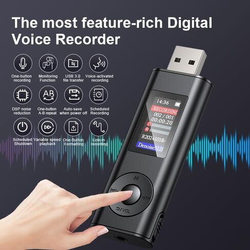 Digital Voice Recorder with 64GB Storage, Voice Activated Recording, USB Connectivity, Playback Function for Meetings, Interviews, Classroom in Kuwait