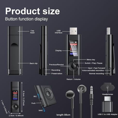 Digital Voice Recorder with 64GB Storage, Voice Activated Recording, USB Connectivity, Playback Function for Meetings, Interviews, Classroom in Kuwait