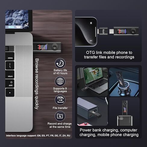 Digital Voice Recorder with 64GB Storage, Voice Activated Recording, USB Connectivity, Playback Function for Meetings, Interviews, Classroom in Kuwait