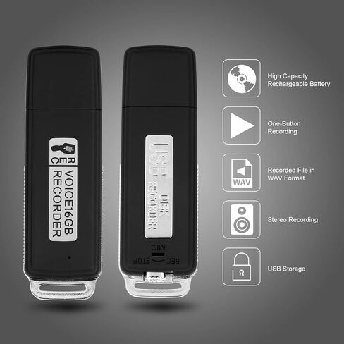 مسجل صوت رقمي. مسجل صوت صوتي رقمي محمول على قرص USB من Modea مع ذاكرة فلاش U (16 جيجابايت) (أسود) in Saudi Arabia