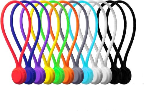 Magnetic Cable Management Organizer | 12 Pack Reusable Cable Ties & Cord Holder with Magnetic Clips | Silicone Cable Ties & Cord Keeper for Smart Home Gadgets, Assorted Colors in Saudi Arabia