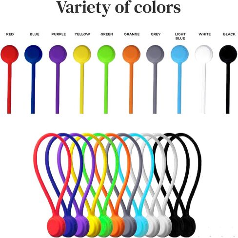 Magnetic Cable Management Organizer | 12 Pack Reusable Cable Ties & Cord Holder with Magnetic Clips | Silicone Cable Ties & Cord Keeper for Smart Home Gadgets, Assorted Colors in Saudi Arabia