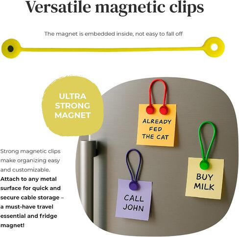 Magnetic Cable Management Organizer | 12 Pack Reusable Cable Ties & Cord Holder with Magnetic Clips | Silicone Cable Ties & Cord Keeper for Smart Home Gadgets, Assorted Colors in Saudi Arabia